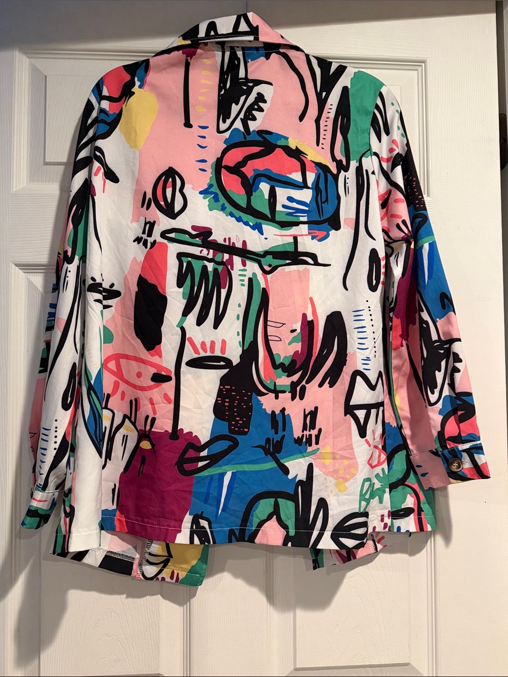 Multicolor Abstract Print Button-Front Jacket - Picture 8 of 12